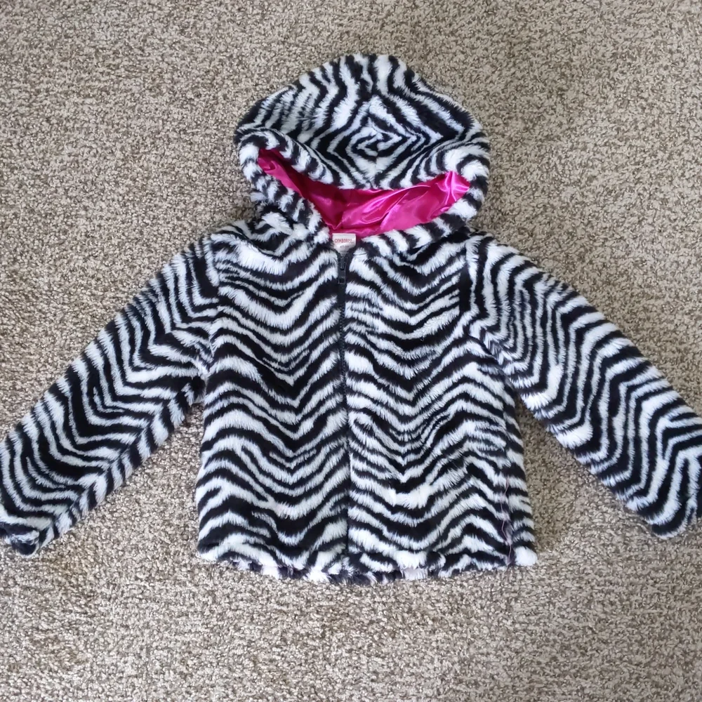 Gymboree 4T-5T zebra print hooded faux fur coat hot pink lining